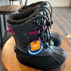 Columbia, Little girls Size 9 black with pink trim Thermal, waterproof boots
